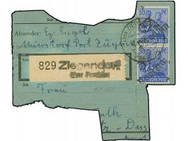 “37/Parchim” (Arge 37/61c) auf Arbeiter 30 Pfg. (2) und 50 Pfg. (6), je in Einheiten, auf Paketkartenabschnitt, Bedarfserhalt