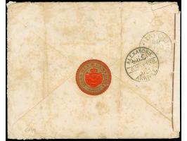 1884, "Carteggio di S.M." framed violet cachet on stampless envelope from Rome to Alexandria, on reverse red/gold label "casa