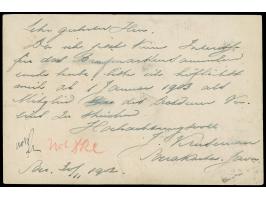1895/1902, Five postal stationery cards showing clear cancellations of Maos , Premboen (box type &amp; date), Keboemen, Soera