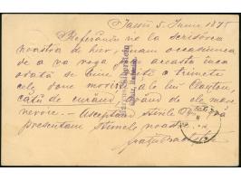 1875, 5 b. blue on cream, two postal stationery cards, one written in hebrew, other with sender cachet Marcus Silberstein Gal