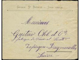 1893/1900, Small Hermes Heads: Two covers and three postcards of Corfou and Athens to Swiss, Austria and Germany, three diffe