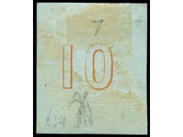 1861, Paris Printing 10 l. orange on blueish paper with bright colours, imperf., figure '10' on reverse, broad margins all ro
