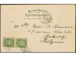 1906. Decorative four-part lithograph postcard ‘HILSEN FRA SPITSBERGEN’ bearing polar bear stamp ´Spitsbergen´ 10 ore blue on