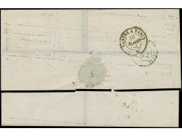 1823, folded envelope cancelled “24/3/LISBOA/58”, ms. ‘Vapeur Ville de Cadiz / Voie de Nantes’ and adressed to Paris, transit