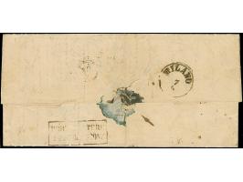 1855, Entire letter from Ferrara 5/GI/55 to Milano, struck with framed "P / Stato Pontificio" handstamp in black, on reverse 