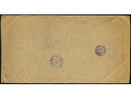 1916, 1 pia. registered postal stationery envelope, large type, used uprated ‘valeur declaree’ performing 15 pia. 10 pa. rate