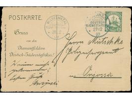 1909, Neujahrs-Karte mit Zeichnung Schwein und Diamanten "Gruß von den Diamantfeldern Deutsch-Südwestafrikas" aus OKAHANDJA 2