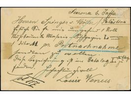 1911, “Aus Sarona/ bei Jaffa (Deutsche Post)” violetter L2 auf 10 Pfg Ganzsachenkarte, sauber gestempelt JAFFA 21.1.11, rs. d