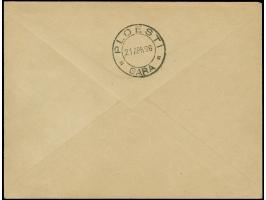 1896, first issue 10 pa., 20 pa. and 1 pia. with violet overprints on 5 b. and 25 b., black overprint on 10 b. green. Romania