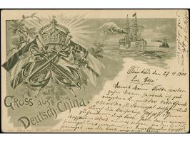 Marineschiffspost: “MSP No. 15 1.5.00” (SMS Kaiserin Agusta) klar auf Krone/Adler 5 Pfg. auf Ansichtskarte “Gruss aus Deutsch