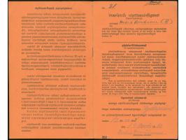 1950, Greenland Savings Book with orange cover (rare type) containing 28 large-numeral postal saving stamps 25 øre deep blue 