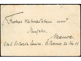 1909, postal stationery asking part 10 b. red cancelled ST THOMAS 27/11/1909 to Karlsbad Germany, addressee could not be foun