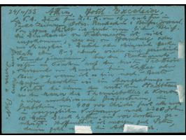 1933, Iris goddess of the rainbow, 15 L blue rouletted, a corner margin block of ten tied to a ‘postage-paid’ postcard with t