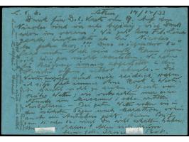 1933, Macedonian 20 L violet in corner margin block block of ten with margin imprint tied to postcard with text from a travel