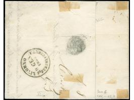 1852, 5 baj. on pink, full margins, tied to envelope by ‘CIVITAVECCHIA’ oneliner in black, on reverse arrival postmark ‘LIVOR