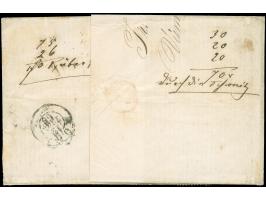 1866, Briefhülle von Wien nach Rom. Kriegsbedingt war eine Beförderung über Österreich nicht möglich; rückseitig errechnete d