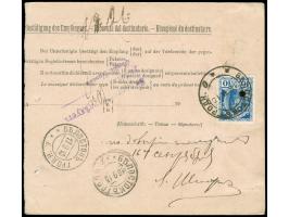 1913, 10 Pia grün auf gelblich auf Paket-Begleitadresse der österreichischen Levante von JERUSALEM über Triest nach Russland,