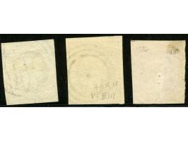 1852, 10 c. black, grey-black and deep black, three shades, clear to good margins, each cancelled by distinctive three ring c