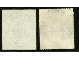 1865/72, Coat of Arms 30 c. dull lilac and 37½  c. yellowish-brown, rouletted in colour, clear blue and black strikes of Ette