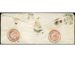 "S.BENEDETTO 11/1", EKr. auf 2 Einzelwerten 1858, &nbsp;3 Soldi grün, in Mischfrankatur mit 1863,10 Soldi und (rückseitig gek
