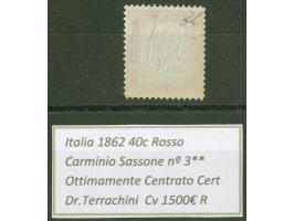 1862, 40 c. rose-carmine, unused, good perforation, fine and fresh, signed und certificate Terrachini (2009) (Sass. 1.700€) (