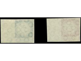 1918, Essays von Gertrud Kleinhempel mit der Bezeichnung "5" (Pfg.), 2 ungezähnte Werte in dunkelgrün bzw. rot auf Papier mit