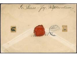 1900, 3 Pfg. (10) und 5 Pfg. (2) mit Blaustift-Entwertung auf etwas größerformatigem R-Brief mit Vermerk "via Sibirien" nach 