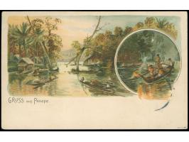 1905, 1. Ponape-Provisorium, 10 Pfg. senkrecht halbiert, mit Dienstsiegelentwertung auf Karte nach Düsseldorf, mit Ankunftsst