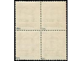 1923, þjónusta 20 aur on 10 aur in block of 4, one stamp with variety ‘M and E connected’, mint never hinged