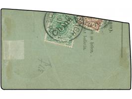 1890/1891, 2 M. dunkelrotkarmin, drei senkrechte Paare, sauber gestempelt “SHANGHAI a DP / 12/4 01” auf Paketkartenabschnitt,