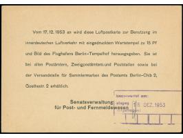 1953, Luftpost-Sonderkarte 15 Pfg. mit beidseitigem Zudruck der Senatsverwaltung Berlin, 1. Auflage mit rückseitigem Schreibm