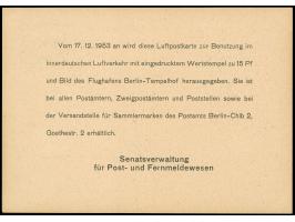 1953, Luftpost-Sonderkarte 15 Pfg. mit beidseitigem Zudruck der Senatsverwaltung Berlin, 2. Auflage mit rückseitigem gedruckt