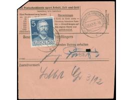 1949, Bauten 80 Pfg. und Berühmte Männer 5 Pfg. je mit Stempel “BERLIN-CHARLOTTENBURG 9 2.12.53” vorder- und rückseitig auf L