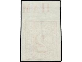 1859, Wappen 2 S. dunkelzinnober, Oberrandstück von Feld 2 mit Buchstaben der Inschrift, breitrandig geschnitten, ungebraucht