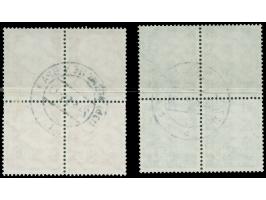 1954/61, Theodor Heuss 80 Pfg. bräunlichrot und 90 Pfg. schwärzlichgrün, je im Viererblock, gestempelt, 80 Pfg. mit wenigen v