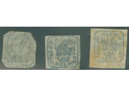 1862/64, selection of three unused and used 30 parale, including 30 parale (hand printing) on laid paper (ex Mi.-Nr. 10I/II)