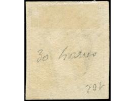 Luxemburg, handstamp with 26 bars, applied crosswise on 1852, 10 c. deep black, light greenish, good even margins, very fine.
