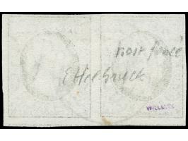 1852, 10 c. black, horizontal pair, ample to large margins, parts of neighbour stamps at base, neatly cancelled by central ta