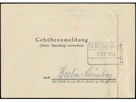 1953, Bauten II 20 Pfg. und Motorschiff Berlin 10 Pfg. mit Stempel “BERLIN-SCHÖNEBERG 1 6.9.55” auf Gebührenmeldung für einen