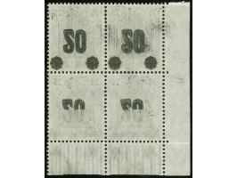 1920, Saargebiet auf Germania 20 auf 75 Pfg. schwärzlichblaugrün, kopfstehender Aufdruck, linker unterer Eckrand- Viererblock