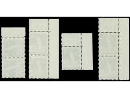 1956, Stadtbilder 15 Pfg., vier Randstücke bzw. Bogenecken mit Druckerzeichen “2”, “3”, “7” und “11”, postfrisch, einmal im R