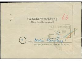 1956, Stadtbilder 15 Pfg. mit Stempel “BERLIN-SCHÖNEBERG 1 3.3.57” auf Gebührenmeldung aus Amberg für eine unterfrankierte Po
