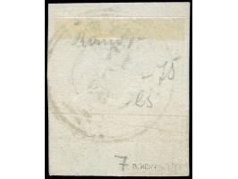 1857, 3 Kr. gelborange, Unterrandstück mit 5,5 mm Rand, an zwei Seiten etwas angeschnitten, ansonsten voll- bis überrandig, f