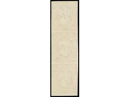 1852, 1 sgr. carmine rose, vertical strip of 3 with ample to large margins, lightly cancelled by circle of bars. Top stamp tw