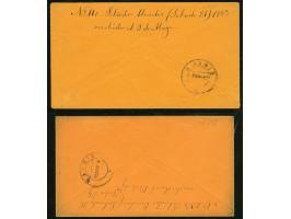 1883/84, Two covers, first with single 10 c. olive bister, second 10 c. brown first retouch, both clear cancelled and via US 