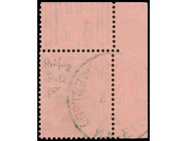1920, Germania 80 Pfg. karminrot/rotschwarz auf hellrosa, linke obere Bogenecke im Walzendruck mit Konfiguration 1'4'1 / 2'3'
