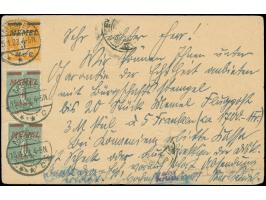 1921, Flugpost 5 M. schwärzlichviolettblau und Staatswappen 10 M. orange, portorichtig auf Karte mit Stempel “LANGFUHR 12.1.2