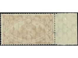1923, Kleinrentnerhilfe 50 + 20 M. dunkelrötlichkarmin, linkes Seitenrandstück mit Plattenfehler “linke untere Bildecke abges