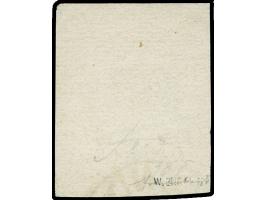 1861, 3 Gr. gelb, farbfrisch, allseits voll- bis breitrandig mit blauem Teilstempel “VAREL” und rotem EKr. “LONDON”, in einwa