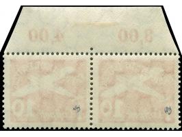 1935, Flugpost 10 Pfg., Plattenfehler “DANZIO statt DANZIG" (Feld 3, Teilauflage) und “STADL statt STADT” (Feld 4, Teilauflag